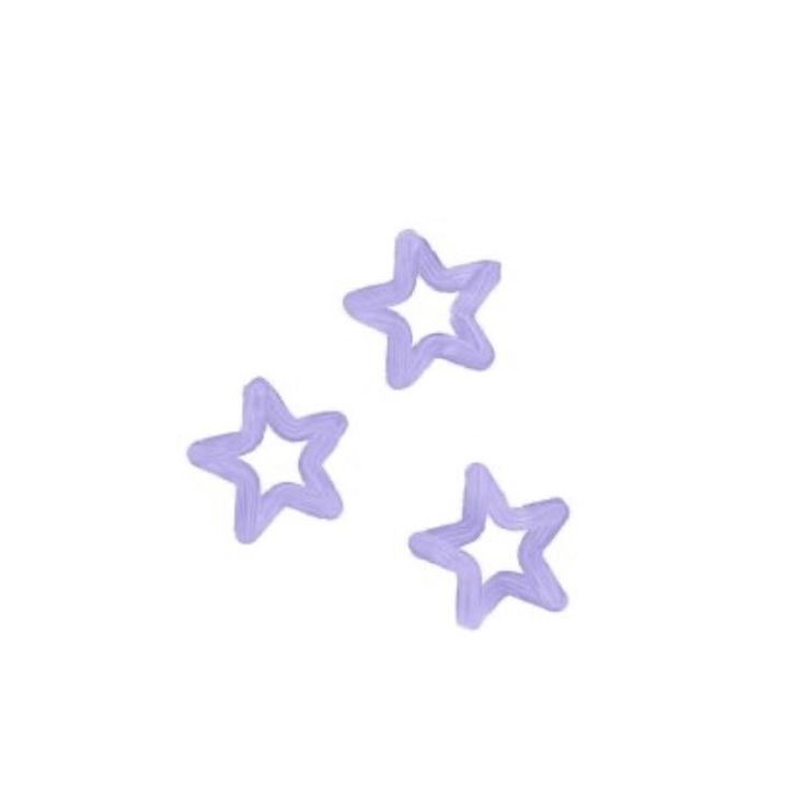 three purple plastic stars on a white background