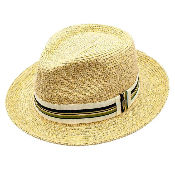 Peter Grimm Gatsby - Straw Fedora Hat - Hatcountry Woven Straw Fedora For Kentucky Derby, Woven Straw Fedora With Short Brim, White Straw Woven Fedora, Yellow Wide Brim Straw Hat In Toquilla Straw, Yellow Wide Brim Toquilla Straw Hat, White Woven Straw Fedora, Yellow Straw Sun Hat For Spring, Multicolor Fedora Straw Hat For Kentucky Derby, Kentucky Derby Straw Fedora In Beige