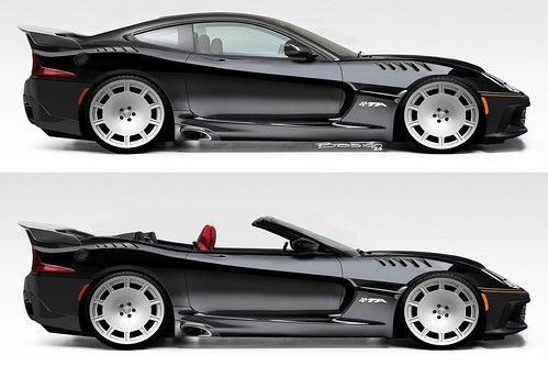 two views of a black sports car side by side