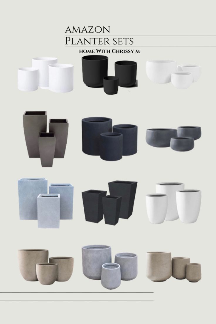 an assortment of vases are shown in various sizes and shapes, including one for each planter