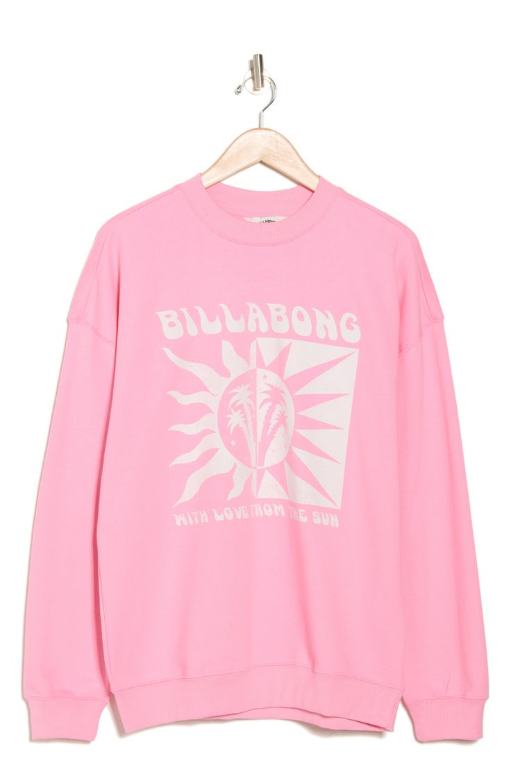 Oversized Pink Crewneck Sweatshirt, Oversized Pink Crew Neck Sweatshirt, Billabong Sweater, Playful Pink Cotton Sweatshirt, Billabong Sweatshirts & Hoodies, Dropped Shoulder Sweatshirt, Logo Graphic, Billabong, Drop Shoulder