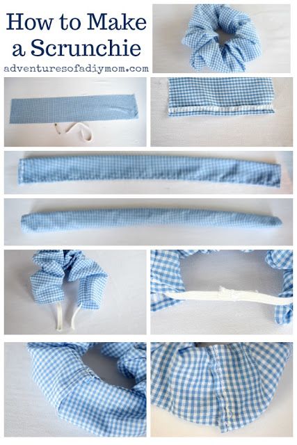 how to make a scrunchie with blue and white gingham fabric