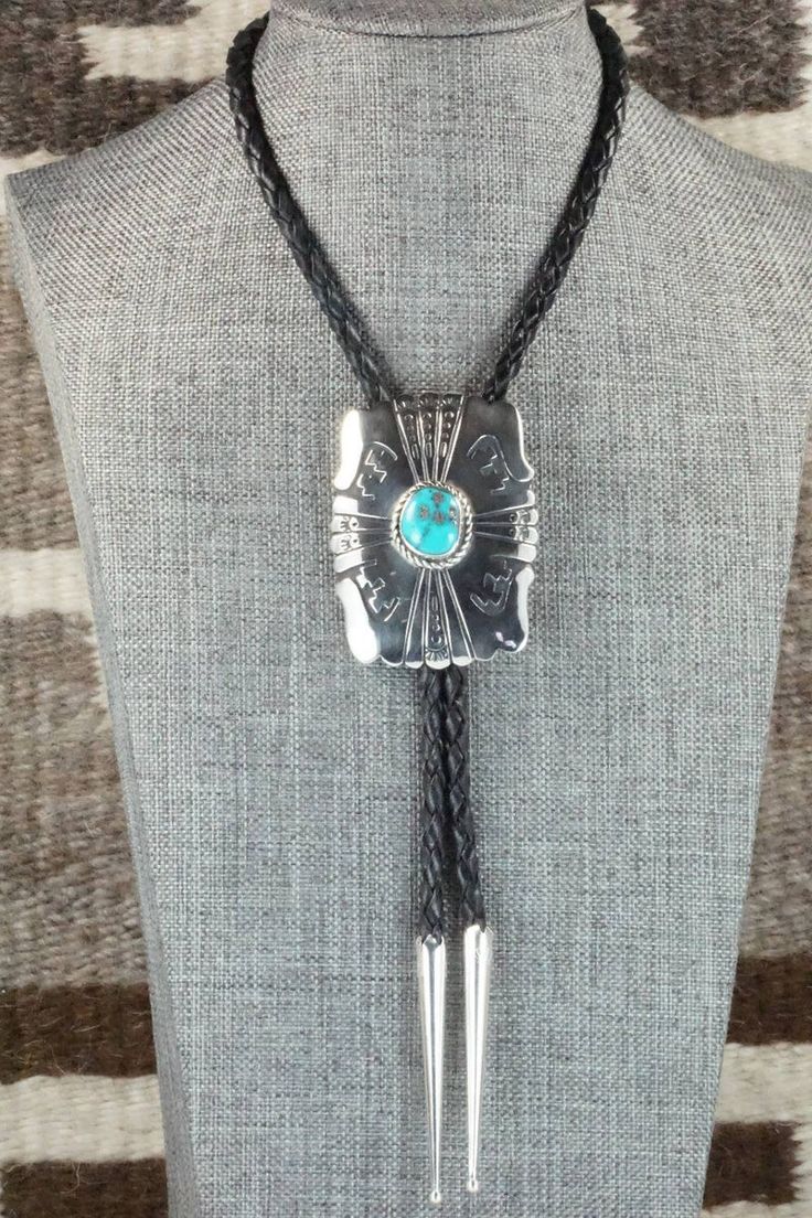 Turquoise & Sterling Silver Bolo Tie - Rosita Singer. ✓ Free & Fast Shipping ✓ 30 Returns ✓ Multiple Payment Options. Bolo Tie Men, Silver Smithing, Groom Ties, Tie Necklace, Bolo Ties, Tie Length, Native Jewelry, Bolo Tie, Wedding Ties