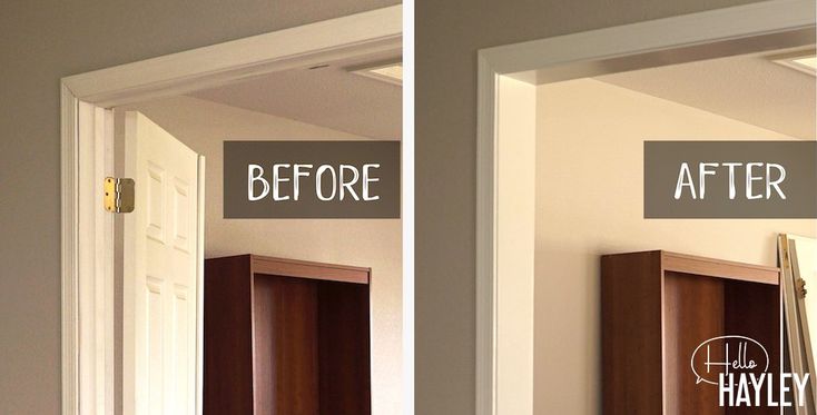 before and after pictures of a bathroom door with the same color as it appears on the wall