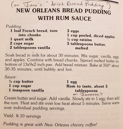 an old recipe for bread pudding with rum sauce