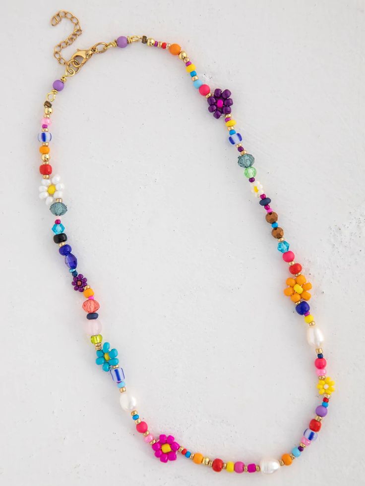 Boho Beaded Daisy & Pearl Choker – Natural Life Daisy Necklace Beads, Colorful Beaded Necklaces For Spring, Colorful Round Beaded Necklaces For Spring, Spring Colorful Beaded Necklaces, Multicolor Beaded Chain Necklace For Spring, Handmade Multicolor Beaded Necklaces For Spring, Handmade Multicolor Beaded Necklace For Spring, Multicolor Pearl Beaded Necklace With Large Beads, Multicolor Pearl Spacer Beads