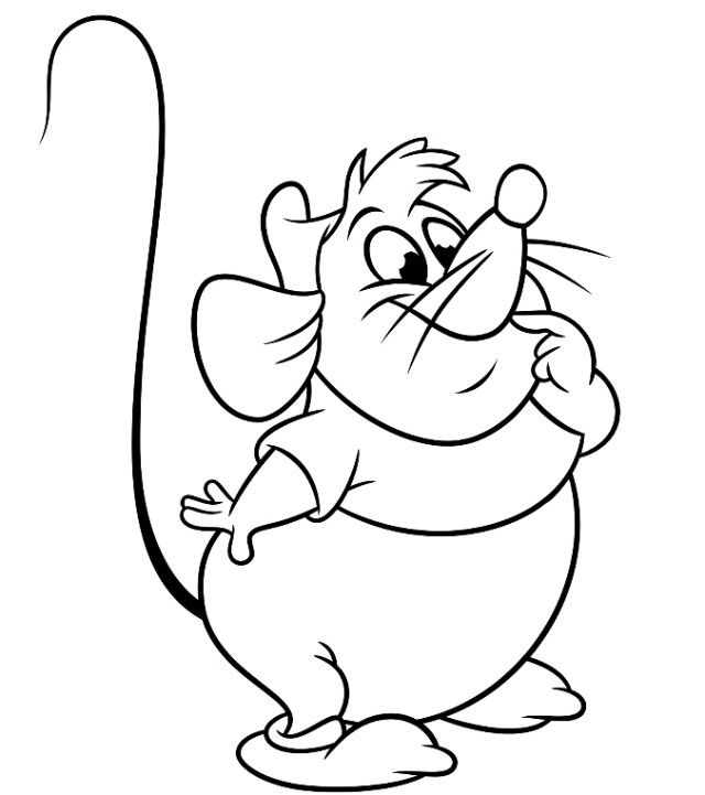 the cartoon rat is ready to be drawn in black and white, with his tail curled up