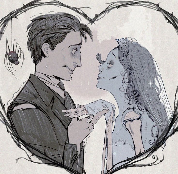 a drawing of two people in front of a heart