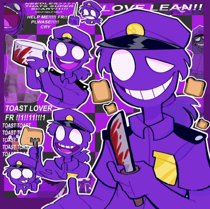 an image of a cartoon character holding a knife and wearing a purple uniform with the words love lean on it