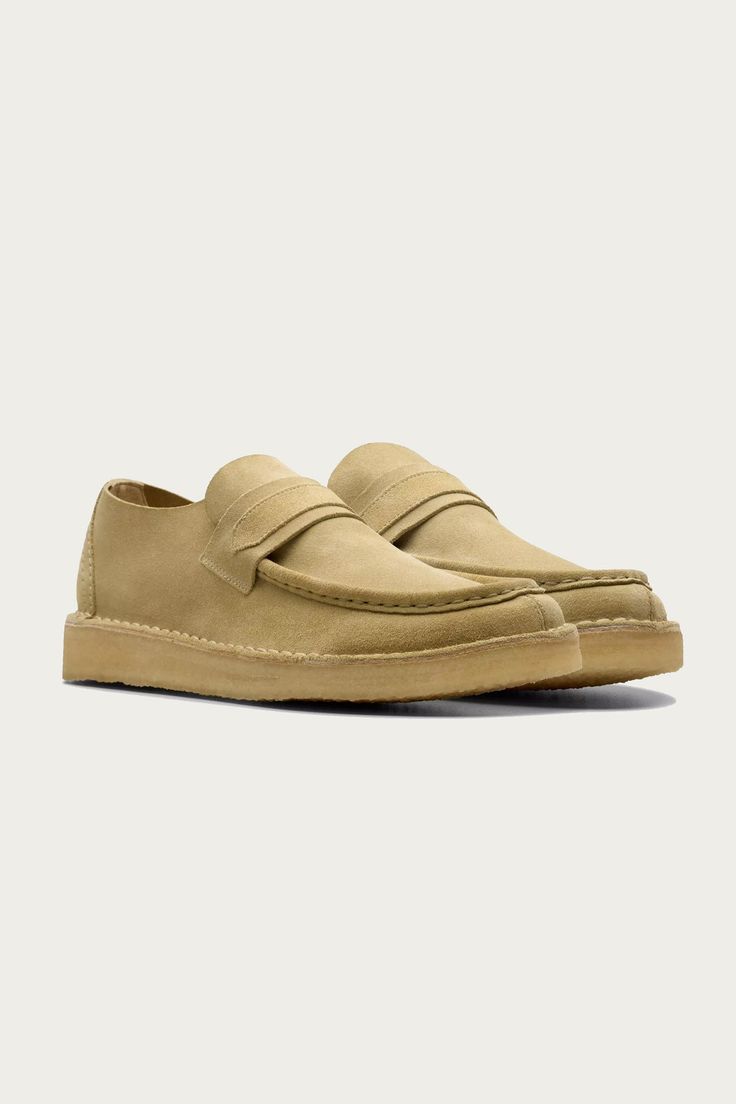 Retaining the casual, laid-back feel of our iconic Desert Nomad silhouette, the Nomad Loafer combines the best of the archives with fresh slip-on appeal. Ultra-soft suede uppers feature a traditional saddle strap, while underfoot, our signature crepe sole honors Originals DNA. We’ve completed the pair with Clarks Originals a Trek Man logo emblazoned to the heel, for a finish that’s all about the details. Premium maple suede upper Signature pebble crepe sole Trek Man Camel logo at heel Maple Sued Fall Moc Toe Slip-ons With Rubber Sole, Classic Beige Suede Slip-ons, Classic Low-top Slip-ons With Suede Lining, Spring Suede Loafers With Contrast Sole, Suede Leather Shoes With Slip-on Fit And Leather Footbed, Spring Low-top Suede Moccasins, Casual Suede Loafers For Fall, Casual Suede Loafers With Stitched Sole, Casual Fall Suede Loafers