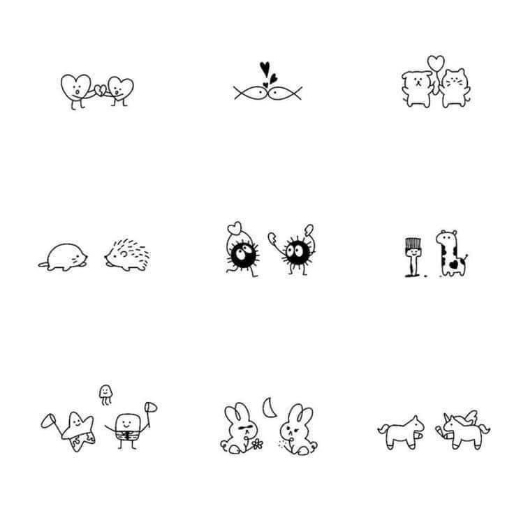 some animals that are drawn in black and white