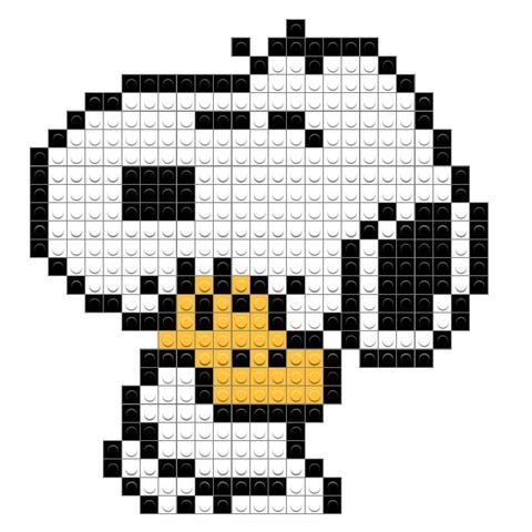 a cross stitch bead pattern that looks like a dog with yellow and black eyes