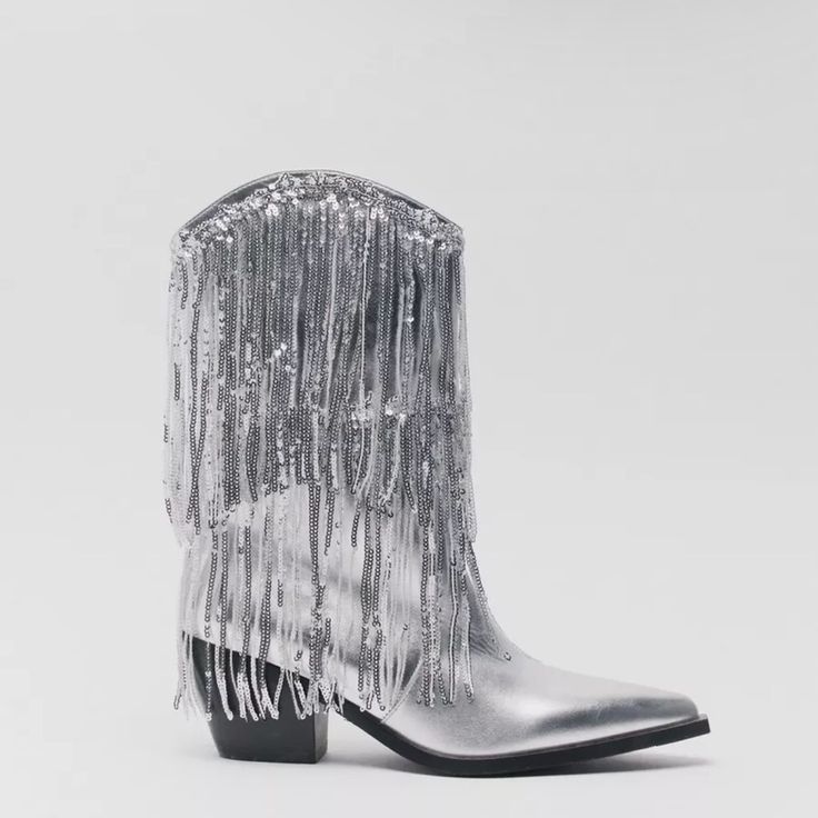 Nastygal Silver Fringe Sequin Cowboy Boots 8 Sold Out Online!!! So Gorgeous Metallic Embellished Tassel Cowboy Boot New And Unworn Check My Reviews Western Rhinestone Fringe Boots For Fall, Western Boots With Rhinestone Fringe For Fall, Western Party Boots With Fringe, Spring Fringe Boots With Pointed Toe, Western Style Fringe Boots For Spring, Pointed Toe Party Boots With Fringe, Party Boots With Fringe And Pointed Toe, Spring Boots With Rhinestone Fringe, Western Summer Boots With Fringe