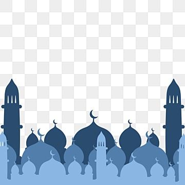 a blue and white background with an image of a mosque in the middle of it