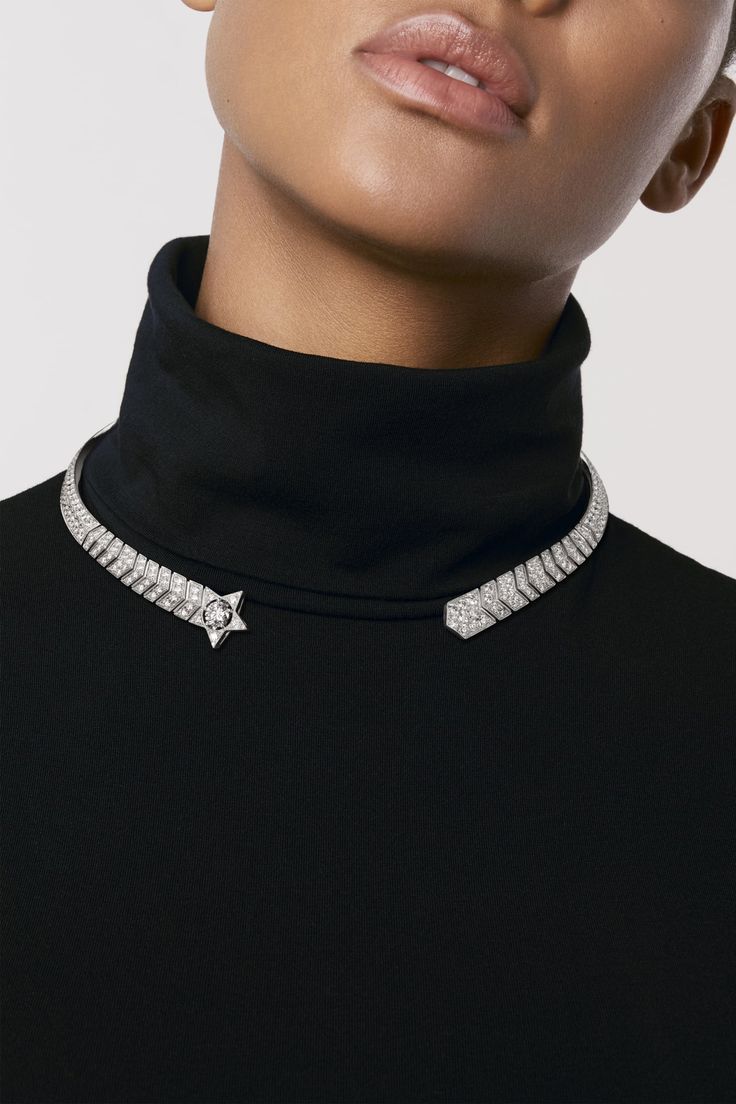 Comète Necklace - J62934 | CHANEL Chanel High Jewelry, Chanel Choker, Chanel Necklaces, Choker Silver, Jewelry Chanel, Chanel Store, Chanel Necklace, Chanel Jewelry, Color Care