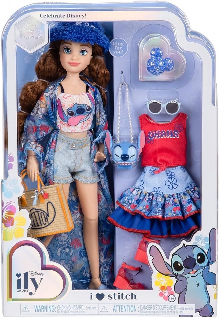 a doll in a box with clothes and accessories