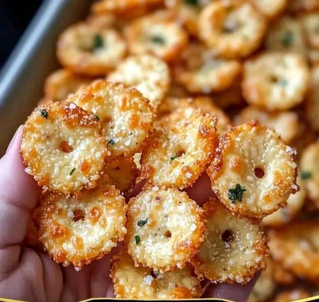 small crackers are being held up in front of the camera