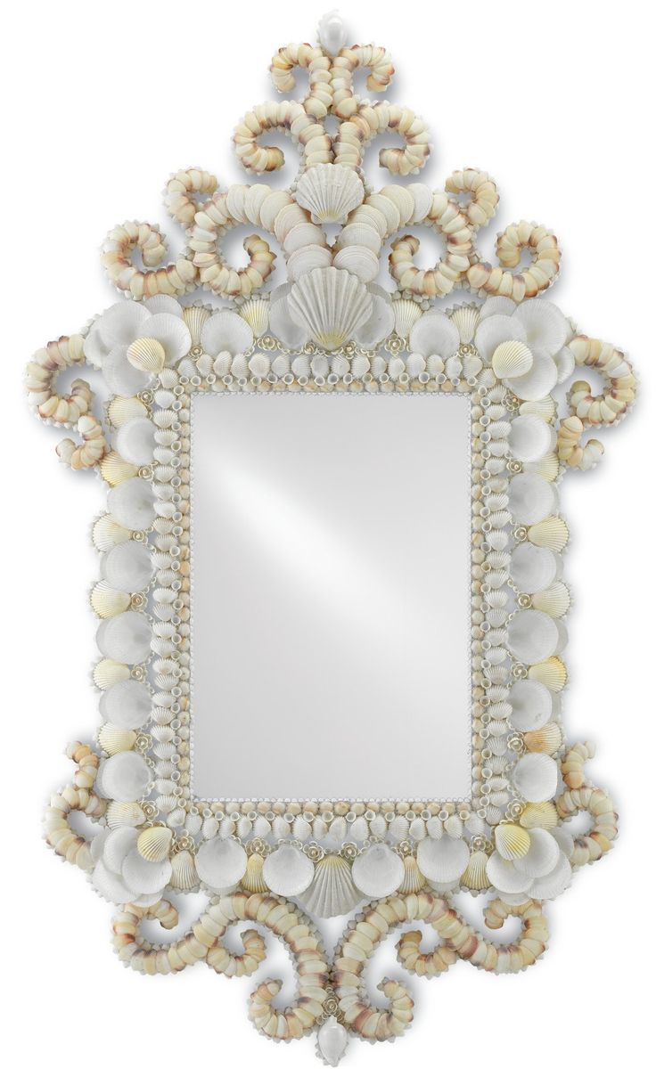 Cecilia Mirror design by Currey & Company Seashell Mirrors, Vintage Shell Art, Shell Furniture, Natural Mirror, Shell Mirrors, Natural Mirrors, White Things, Seashell Mirror, Shell Ideas