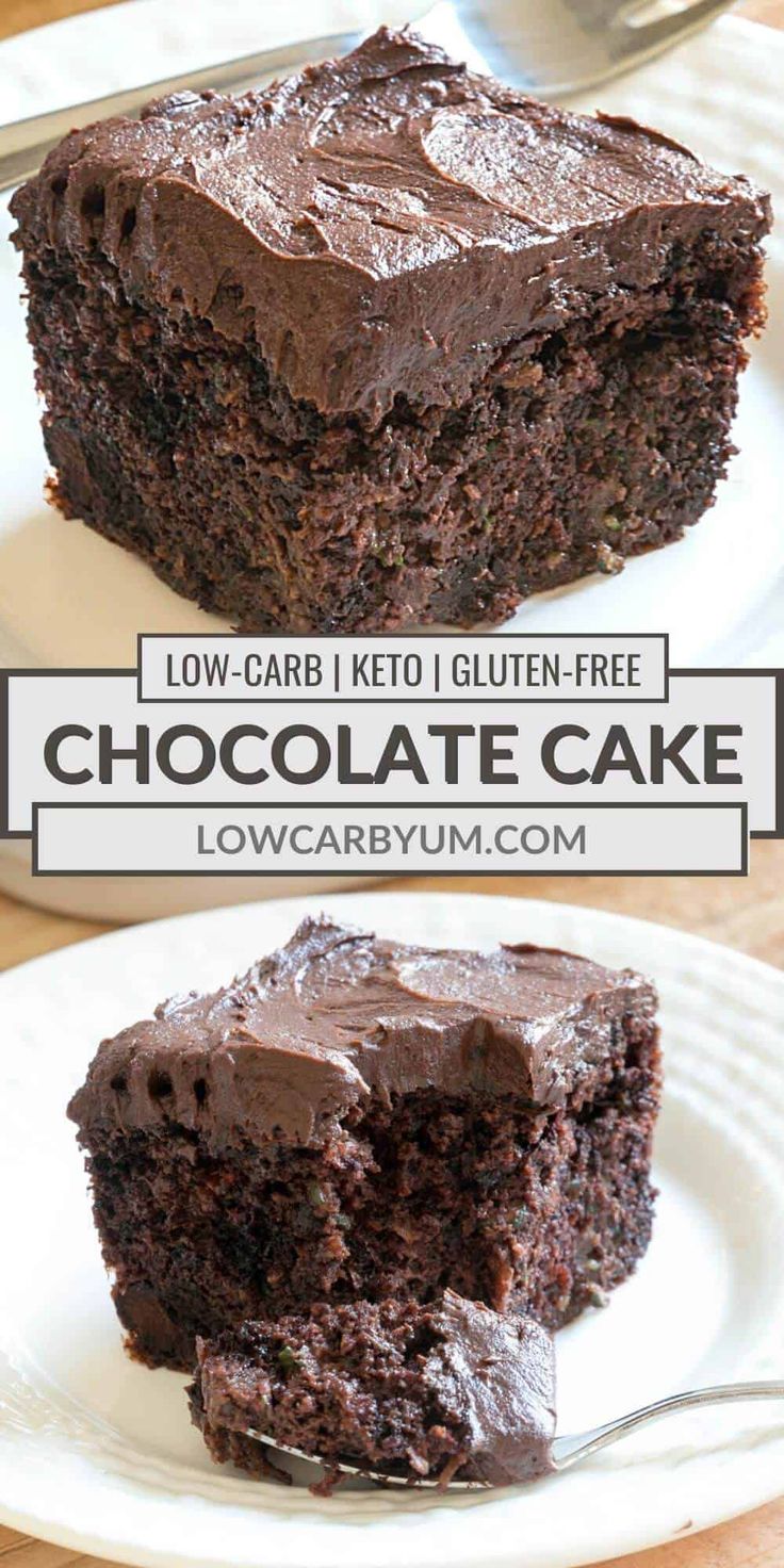 two pieces of chocolate cake sitting on top of each other with the words low carb keto gluten - free