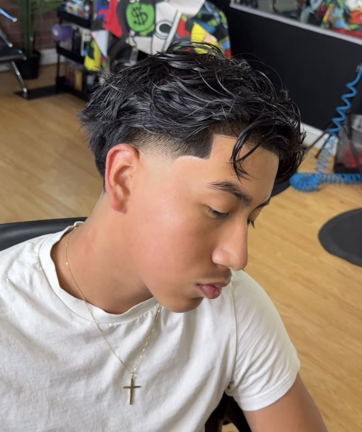 16 Guard Blowout Taper, Messy Top Haircut Men, Mid Burst Fade Straight Hair, Drop Fade Slick Back, 2024 Haircut Men, Taper Fade Slick Back, Slick Back Taper Fade, Slick Back Taper, Latino Haircut Men