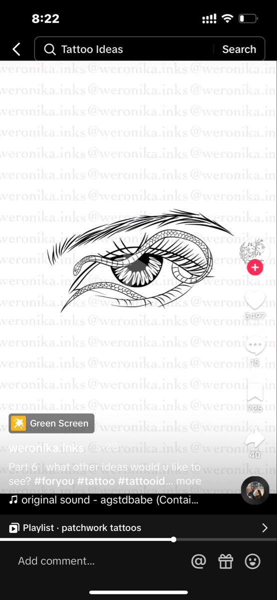 an iphone screen with the text tattoo ideas on it and a drawing of an eye