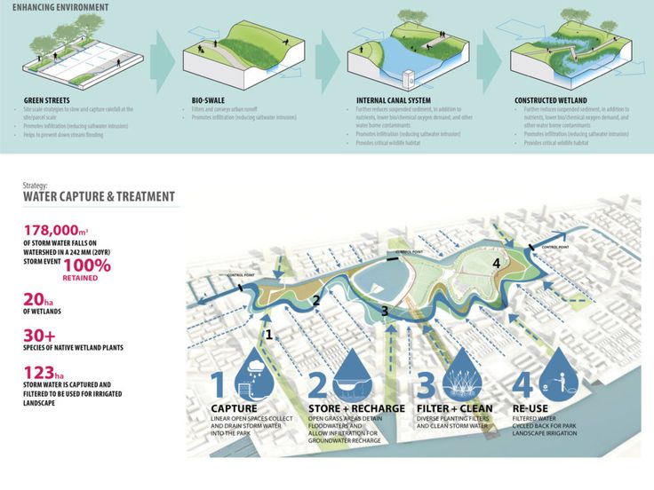 an info graphic showing the various water features in different cities and towns, including trees, buildings, and streets