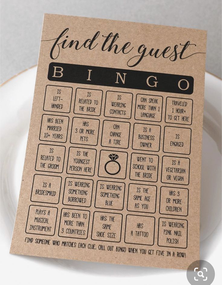 a card that says find the guest bingo on it