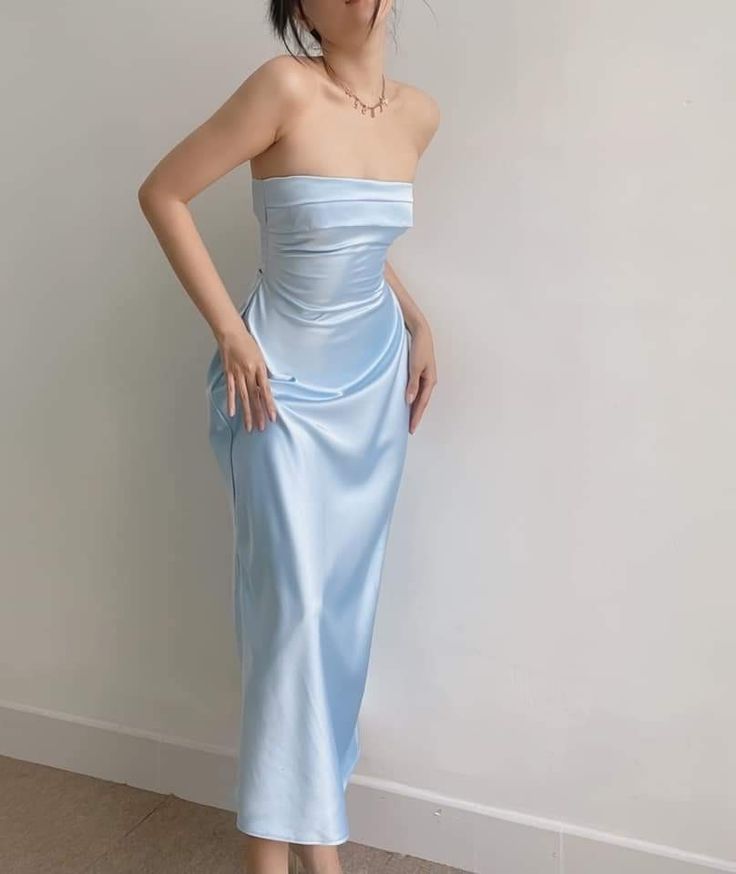 Blue Satin Prom Dress, Ankle Length Prom Dress, Rose Prom Dress, Sky Blue Prom Dress, Strapless Prom Dress, Light Sky Blue, Long Light, Blue Evening Dresses, Prom Dresses Online