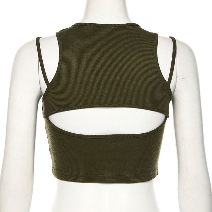 FREE SHIPPING Women Sexy Faux Two Pieces Hollow Out Tanks Solid Knitted Crop Tops Navel Bare Safari Style Tube Tank Workout Vest JKP2878 Spring Crop Top For Club, Trendy Green Top For Club, Sleeveless Tops For Club In Fall, Vest Crop Top, Safari Style, Crop Top Outfits, Crop Tops Women, Two Pieces, Crop Tops