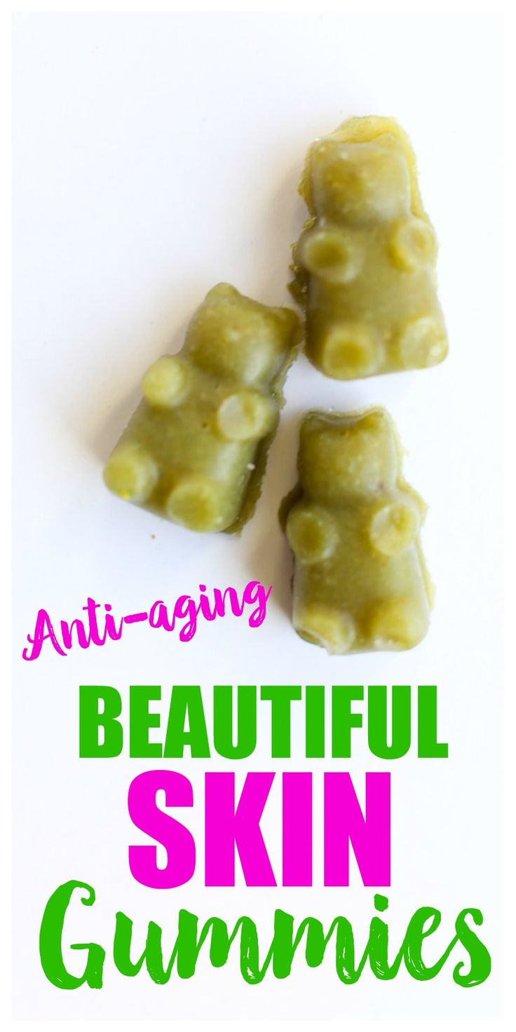 three different types of gummies on a white background with the words, anti - aging beautiful skin gummies