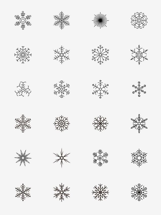 snowflakes are shown in black and white