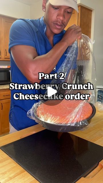 a man in blue shirt preparing food on top of a table with text overlay