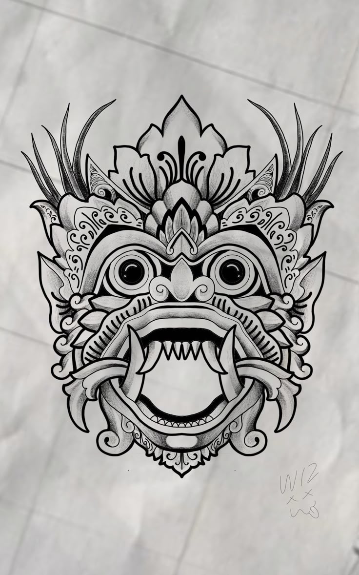 a drawing of a mask with an ornate design on it