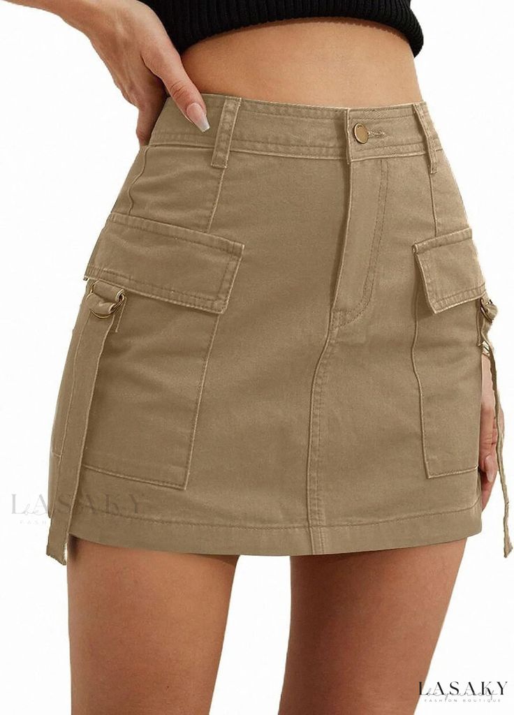 Lasaky - Low-Waist Utility Skirt with Pockets, Made of Pure Cotton for Ultimate Comfort, Enhancing Casual Short Skirt Streetwear Skirt, Fitted Denim Skirt, Low Waist Skirt, Empire Dresses, Rok Mini, Utility Skirt, Shein Icon, Nature Dress, Fit Summer