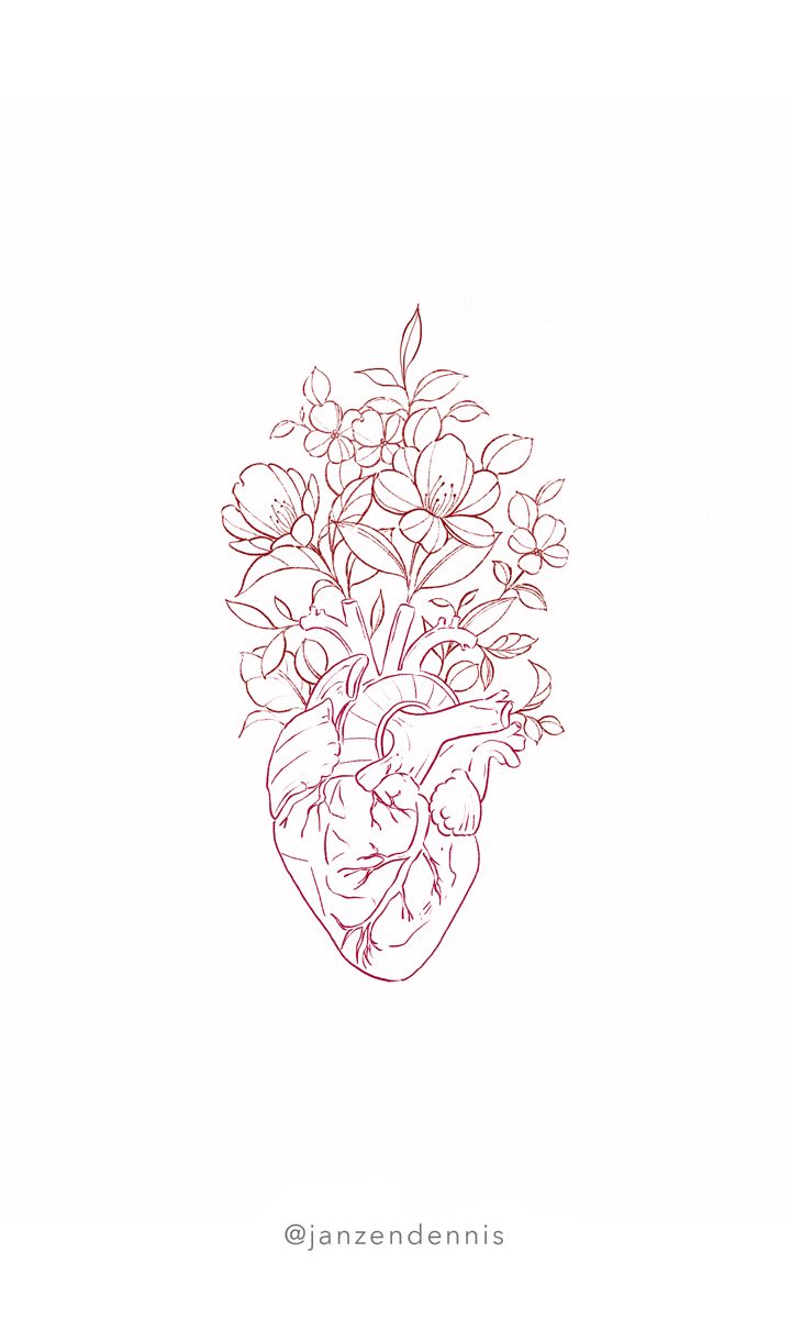 a drawing of a heart with flowers in it