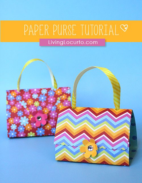 paper purses with handles made out of colorful fabric