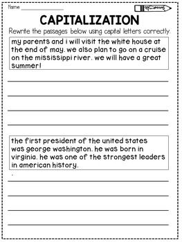 capitalization worksheet for students to practice capitalizing the united states in their own words