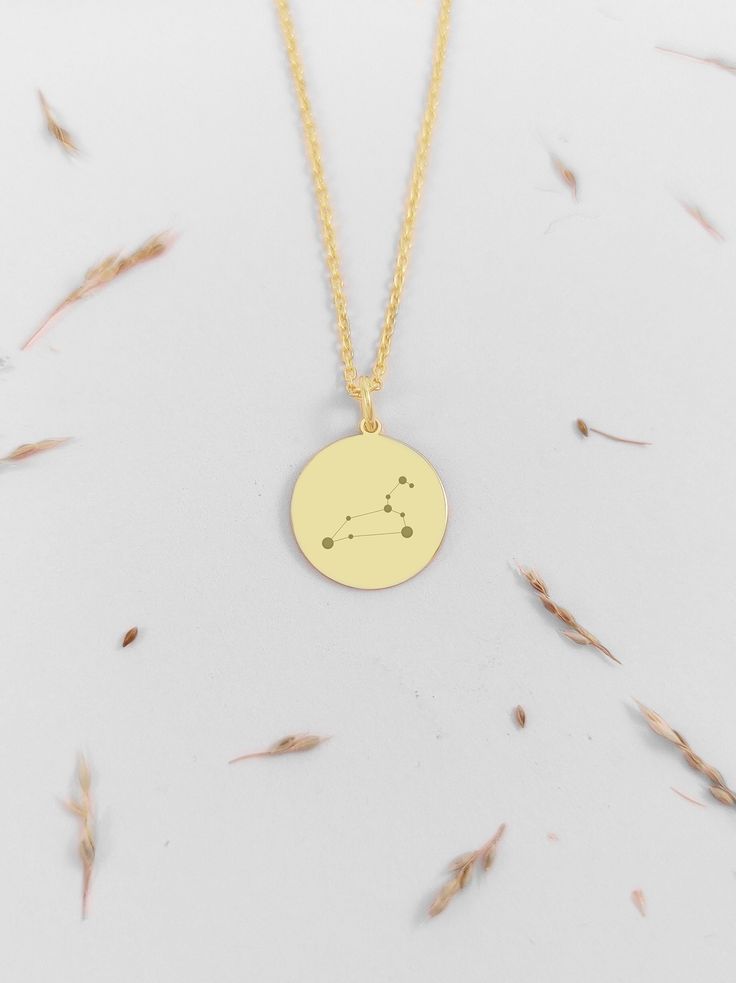 ♥ 14k Solid Gold Leo Constellation Necklace ♥ MATERIAL The whole jewelry is made from 14k SOLID GOLD ♥ The inner diameter of the jump ring is 4mm ♥ Pendant thickness is 0.5mm ♥ FREE EXPRESS SHIPPING ♥♥ PACKAGING All items come in a beautiful gift box Please do not hesitate to message me, I am one click away from you and I always love hearing your questions and comments!! ♥ Thank you for your support ♥ Love, Rebecca Gold Zodiac Sign Necklaces For Birthdays, Gold Zodiac Sign Necklaces For Birthday, Minimalist Gold Zodiac Sign Necklace, Aquarius Necklace, Aries Necklace, Taurus Necklace, Leo Necklace, Scorpio Necklace, Aries Constellation