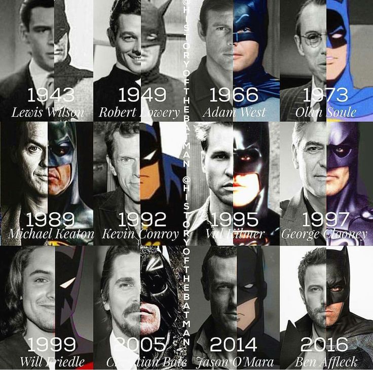 the evolution of batman in photoshopped to look like they are from different movies