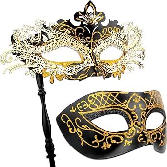 Hoshin Masquerade Mask for Couple, Mardi Gras Deecorations Venetian Masks with Stick for Womens Venetian Masks, Masquerade Mask, Mardi Gras, Bridesmaid Gifts, Mask, Gifts