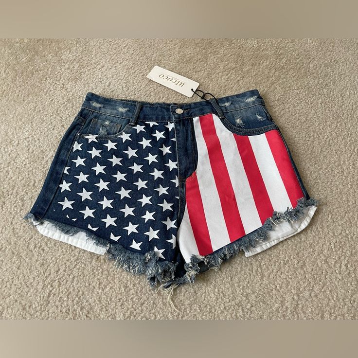 Utcoco Distressed Flag Shorts New With Tags Size: 10 See Pictures For Measurements #32 Cutoff Cotton Shorts For 4th Of July, Cotton Cutoff Shorts For 4th Of July, Trendy Cutoff Shorts For 4th Of July, Casual Beach Shorts With Flag Print, Beach Shorts With Flag Print, Trendy American Flag Print Jean Shorts, Trendy American Flag Print Cotton Shorts, American Flag Print Cotton Shorts, Casual American Flag Print Cotton Shorts