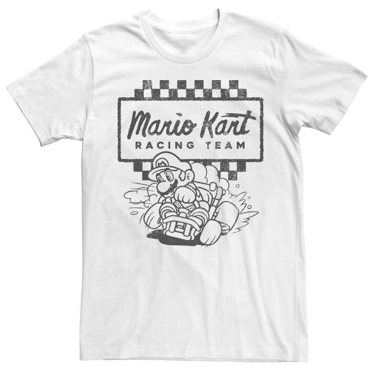 Perfect your quirky style with this men's Mario Kart inspired graphic tee. Crewneck Short sleeves FABRIC & CARE Cotton Machine wash Imported Color: White. Gender: male. Age Group: adult. Graphic Tee Sublimation With Front Print, Graphic Tee With Front Print Sublimation Design, Graphic Tee With Front Print And Crew Neck, Graphic Tee With Sublimation Front Print, Summer Vintage Outfits, Nintendo Shirt, Football Graphic Tee, Quirky Style, Kart Racing