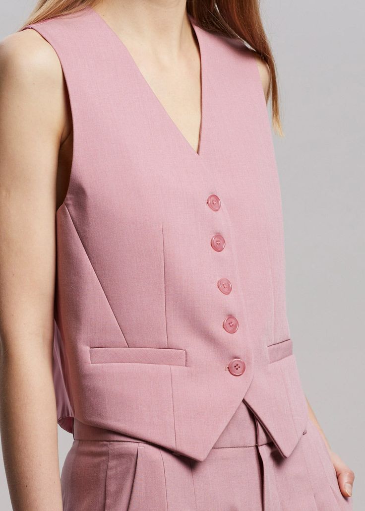 Gelso Waistcoat - Rose Vest The Frankie Shop Pink Waistcoat Outfit Woman, Waistcoat Set Woman, Women In Waistcoats Aesthetic, Back Pocket, Pink Waistcoat, Womens Pink Waistcoat, Pink Tailored Suit Set With Collar, Waistcoat Woman, Rose Fashion