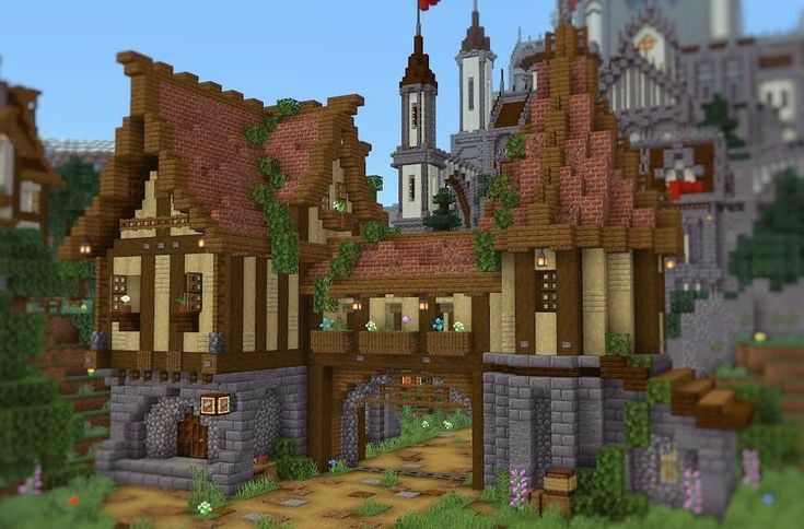 an image of a small town in minecraft