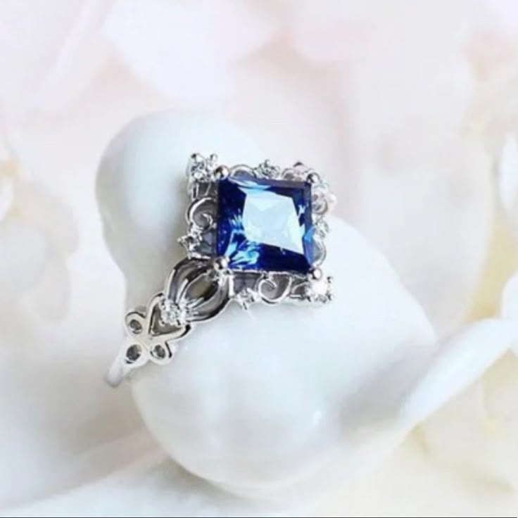 Natural Sapphire Diamond (Lab Created) Dimensions: 7, 8, 9 Package: 1 Ring Blue Crystals Stones, Flower Wedding Ring, Cubic Zirconia Engagement Rings, Blue Stone Ring, Sterling Silver Engagement Rings, Dream Engagement Rings, Silver Engagement Rings, Dream Engagement, Pretty Rings