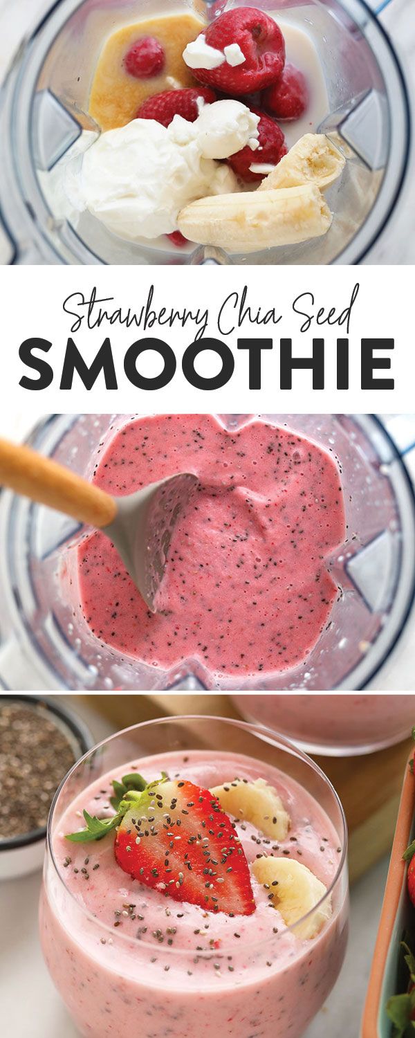 strawberry chia seed smoothie with bananas and strawberries