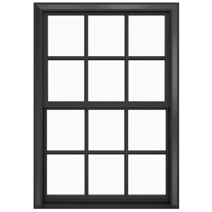 an open window with black frame and white glass on the outside wall, showing multiple panes