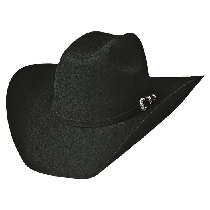 This cowboy hat is a fashionable basic from Bullhide constructed from 8X Felt with a cattleman's crease on the crown to enhance your look. The decorative hatband features a silver buckle, tip, and keeper. The low-profile brim is 4" wide, and the crown is 4 3/8" high, perfect for the show ring or casual wear. Since we no longer custom crease, all hats come hand creased in a standard cattleman's crease style on the crown; they may be different than pictured.Low profile brim 8X Fur Blend FeltSelf-b Fitted Solid Color Hat Bands For Rodeo, Western Fitted Hat Bands, Western Riding Hat With Curved Brim, Western Style Felt Hat For Rodeo, Western Felt Hat For Rodeo, Solid Western Hat Bands For Western-themed Events, Solid Color Western Hat Bands For Western-themed Events, Western Style Solid Hat Bands For Western-themed Events, Western Style Rigid Brimmed Top Hat