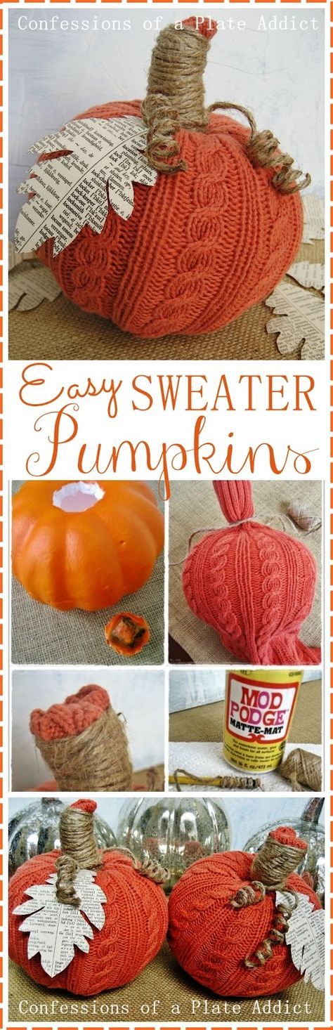 some pumpkins that have been made with yarn