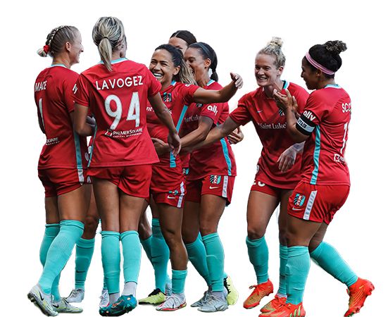 the women's soccer team is celebrating their goal